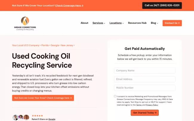 Screenshot of the Grease Connection Website