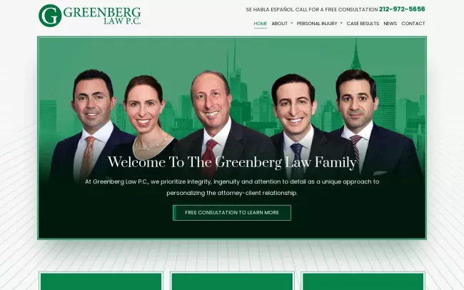 Screenshot of the Greenberg Law, P.C. Website
