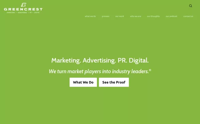 Screenshot of the GREENCREST Marketing Website