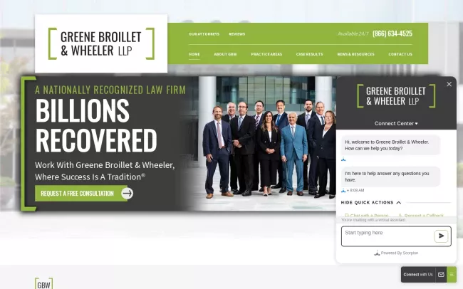 Screenshot of the Greene Broillet & Wheeler Website
