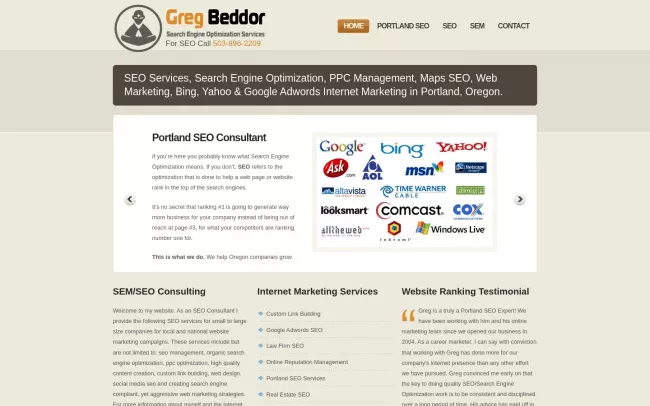 Screenshot of the Greg Beddor Website
