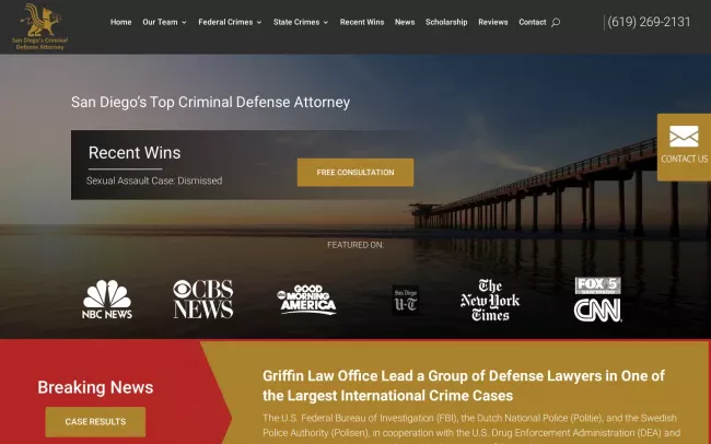 Screenshot of the Griffin Law Office, APC - San Diego Criminal Defense Attorney Website