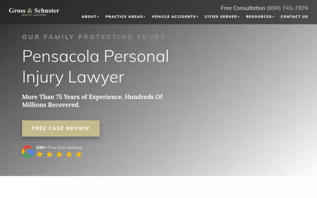 Screenshot of the Gross & Schuster Injury Lawyers Website