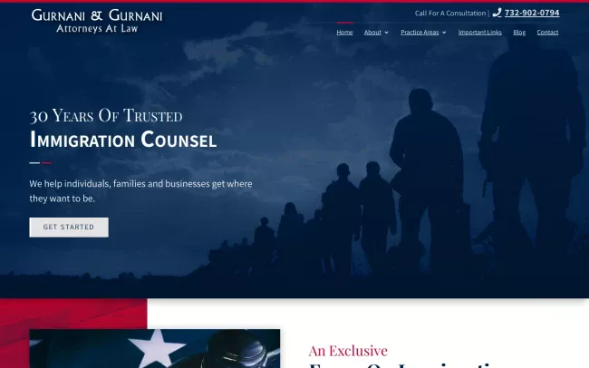 Screenshot of the Gurnani & Gurnani, Attorneys at Law Website