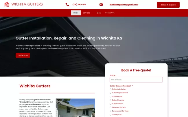 Screenshot of the Gutter Services in Wichita KS Website