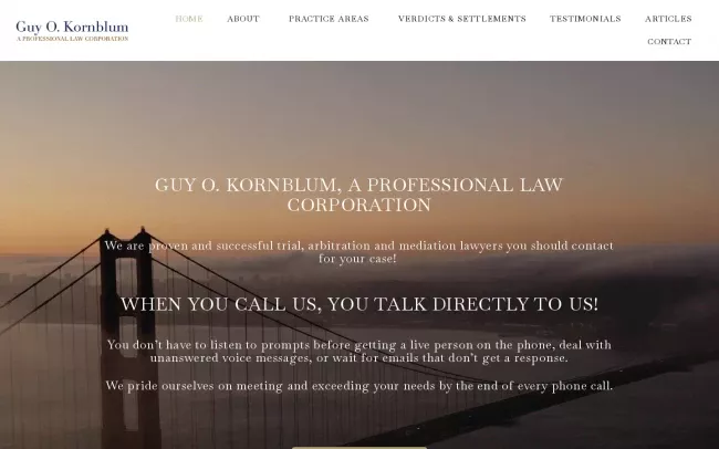 Screenshot of the Guy O. Kornblum, A Professional Law Corporation Website