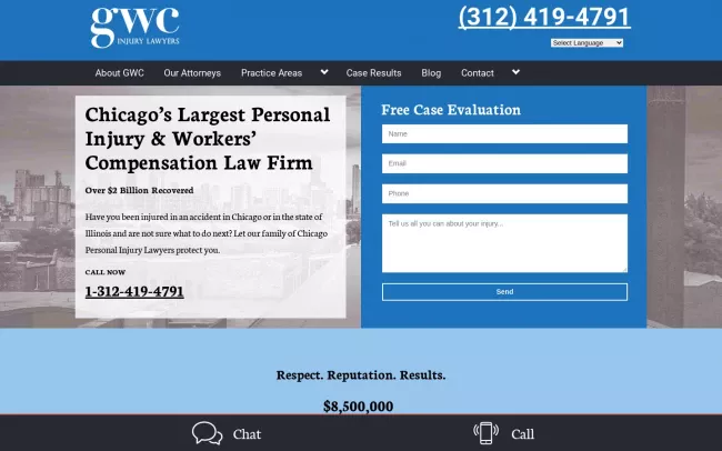 Screenshot of the GWC Injury Lawyers LLC Website