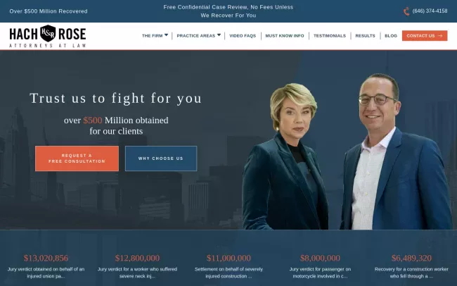 Screenshot of the Hach & Rose, LLP Website