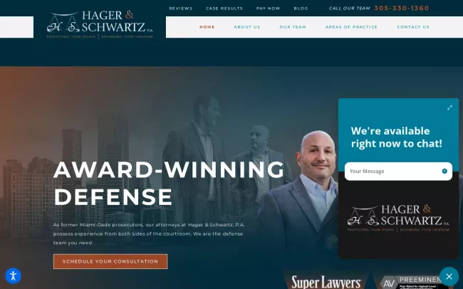 Screenshot of the Hager & Schwartz, P.A. Website