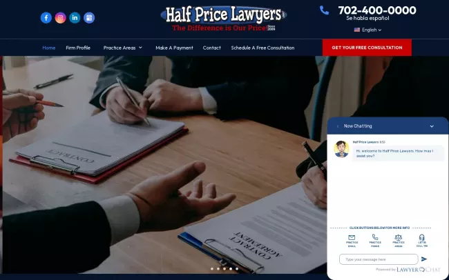 Screenshot of the Half Price Lawyers Website