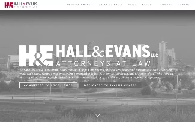 Screenshot of the Hall & Evans, LLC Website