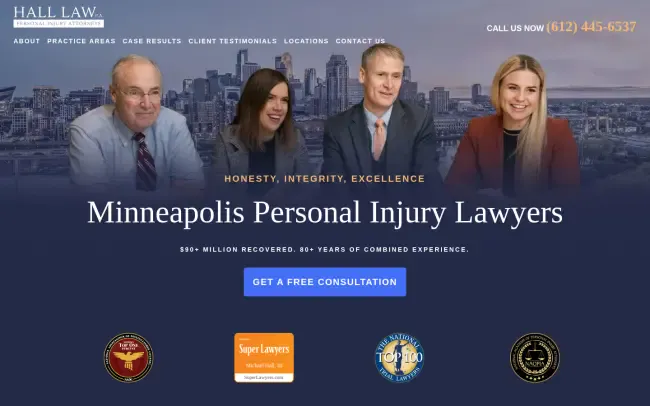 Screenshot of the Hall Law Personal Injury Attorneys Website