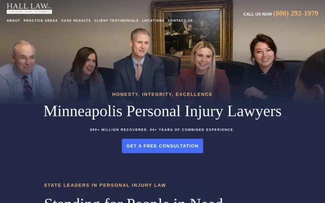 Screenshot of the Hall Law Personal Injury Attorneys in Minneapolis Website
