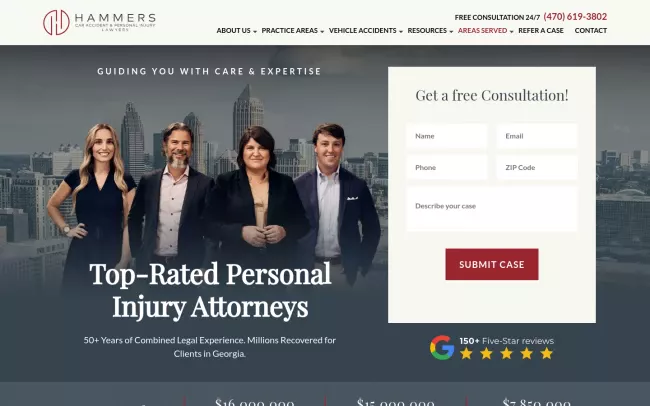 Screenshot of the Hammers Car Accident & Personal Injury Lawyers Website