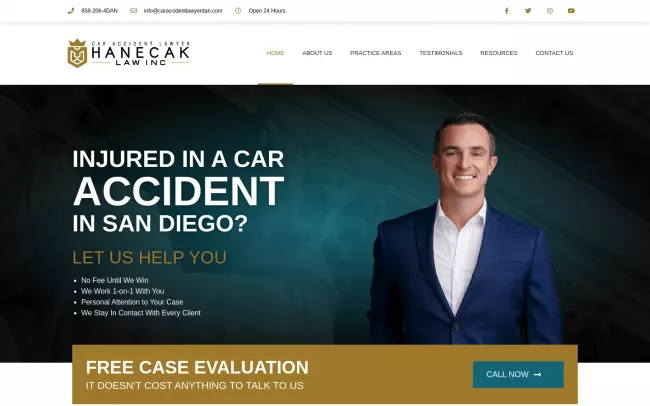 Screenshot of the Hanecak Law Inc Website