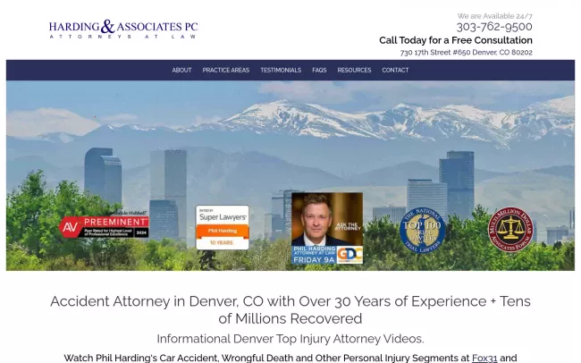 Screenshot of the Harding & Associates, PC. Website