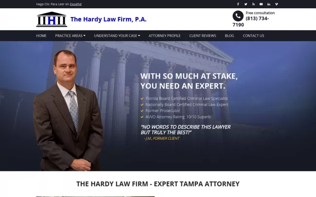 Screenshot of the The Hardy Law Firm, P.A. Website