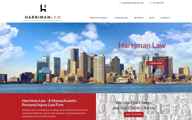 Screenshot of the Harriman Law Website