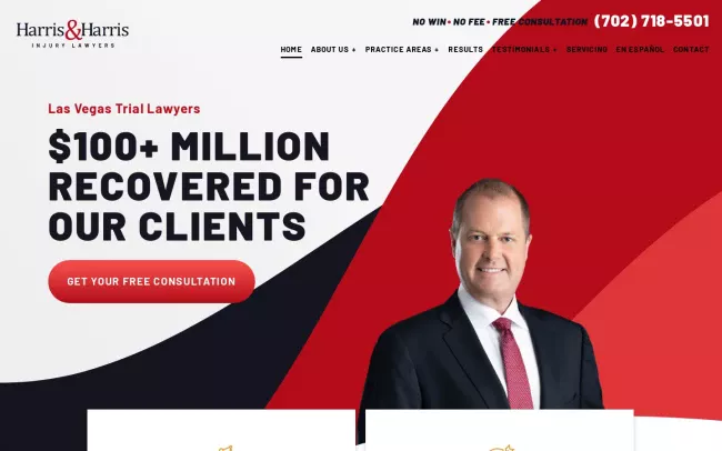 Screenshot of the Harris & Harris Injury Lawyers Website