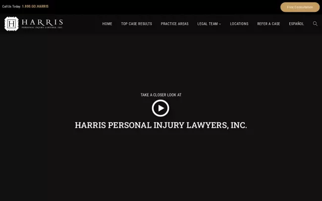 Screenshot of the Harris Personal Injury Lawyers, Inc. Website
