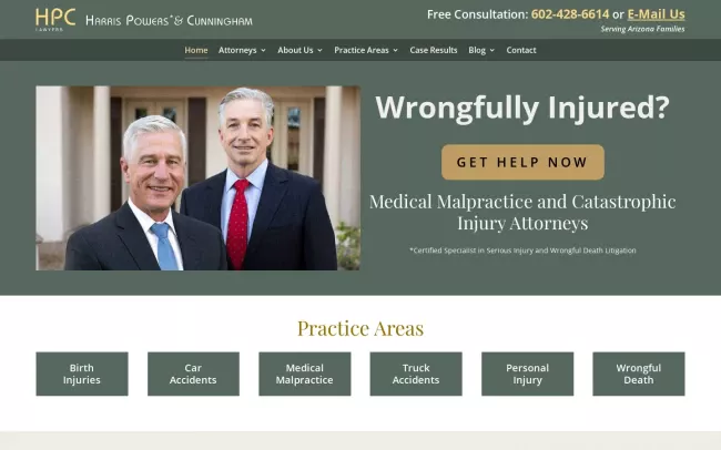 Screenshot of the Harris, Powers & Cunningham, PLLC Website