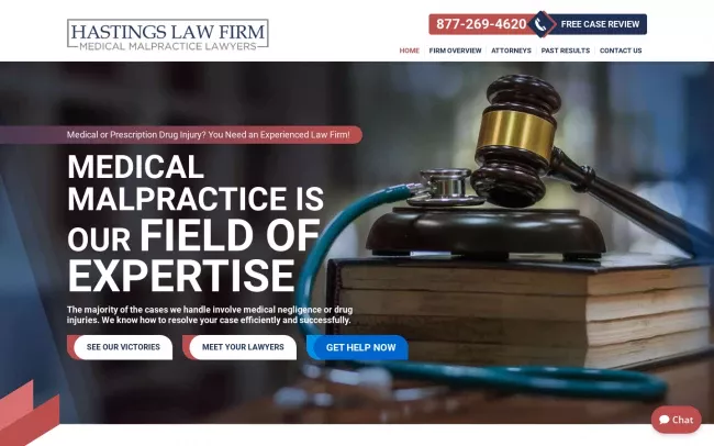 Screenshot of the Hastings Law Firm Medical Malpractice Lawyers Website
