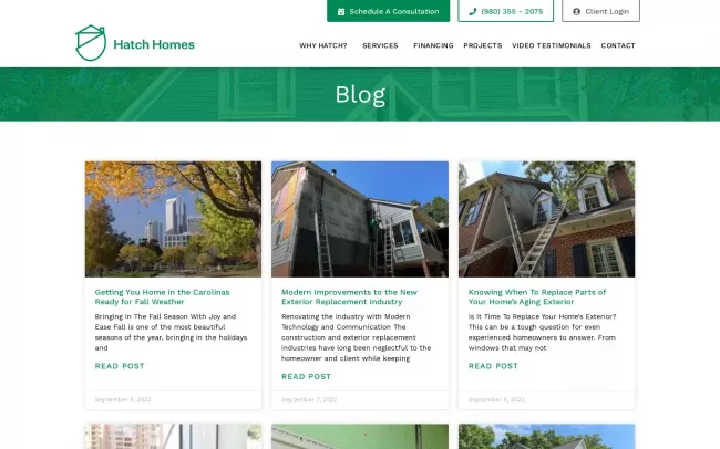 Screenshot of the Hatch Homes Blog