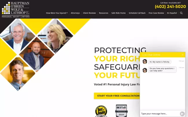 Screenshot of the Hauptman, O'Brien, Wolf & Lathrop, P.C. Website