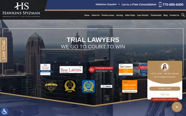 Screenshot of the Hawkins Spizman Website