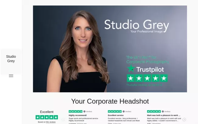 Screenshot of the Headshots Photography - Studio Grey Website