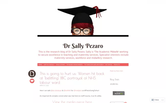 Screenshot of the Dr. Sally Pezaro Blog