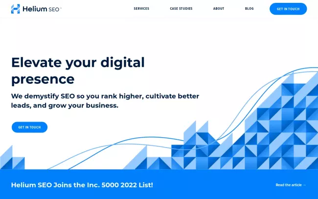 Screenshot of the Helium SEO Website