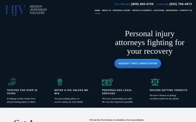 Screenshot of the Hendy Johnson Vaughn Website