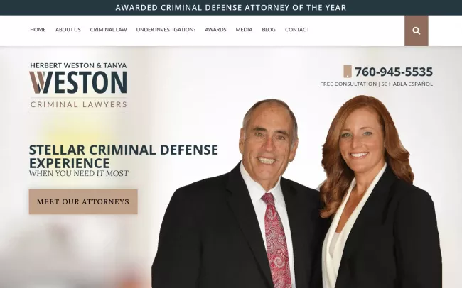 Screenshot of the Herbert Weston & Tanya Weston, Criminal Lawyers Website