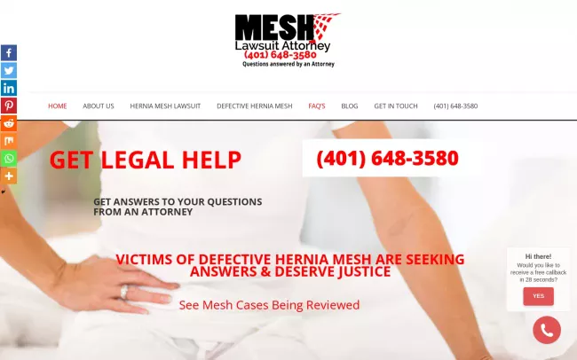 Screenshot of the best hernia mesh attorney Website