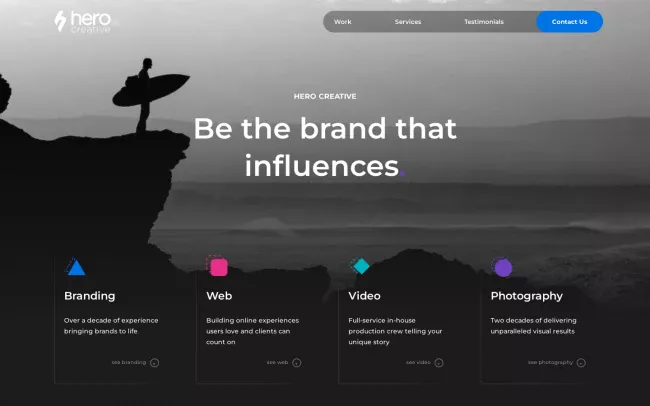 Screenshot of the Hero Creative Website
