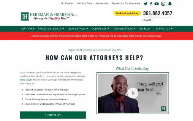 Screenshot of the Herrman & Herrman, P.L.L.C. Website