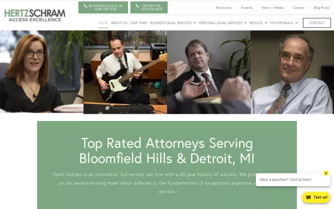 Screenshot of the Hertz Schram PC Detroit Office Website