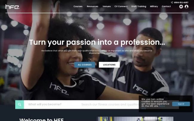 Screenshot of the HFE (Health and Fitness Education) Website