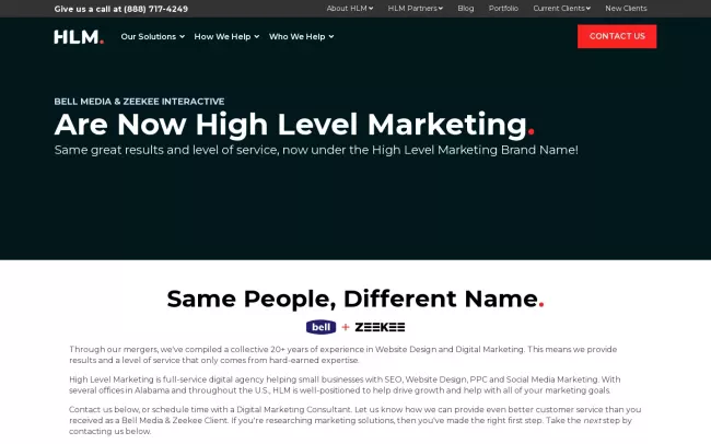 Screenshot of the High Level Marketing Website