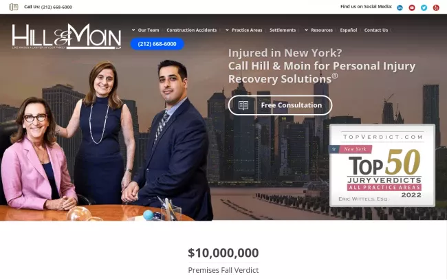 Screenshot of the Hill & Moin LLP - Accident Attorneys Website