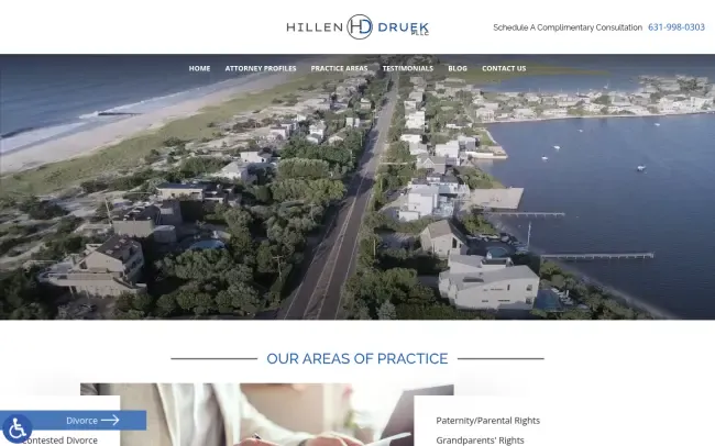 Screenshot of the Hillen Druek, PLLC - Suffolk County Divorce Lawyer Website