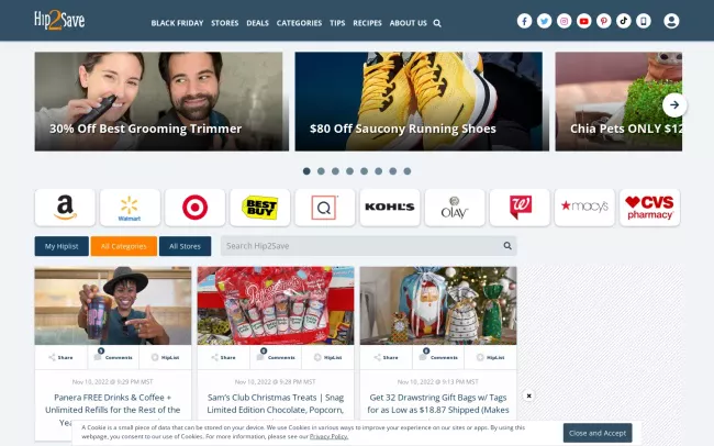 Screenshot of the Hip2Save Shopping Blog