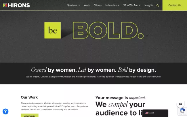 Screenshot of the Hirons Website