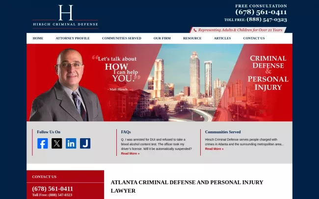 Screenshot of the Hirsch Criminal Defense Website