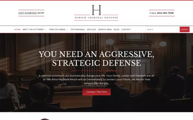 Screenshot of the Hirsch Criminal Defense Website