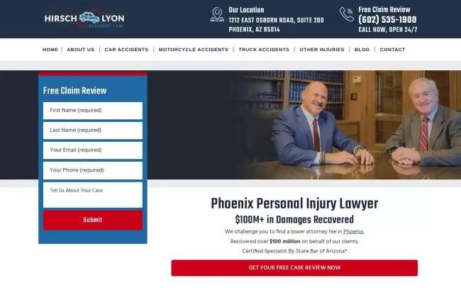 Screenshot of the Hirsch & Lyon Accident Law Website