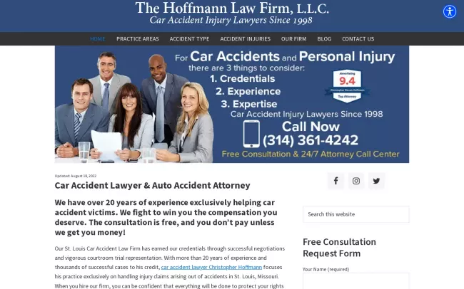 Screenshot of the The Hoffmann Law Firm, L.L.C. - St. Louis Personal Injury Lawyers Website