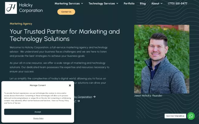 Screenshot of the Holicky Corporation Website