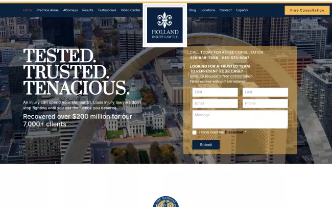 Screenshot of the Holland Injury Law, LLC Website